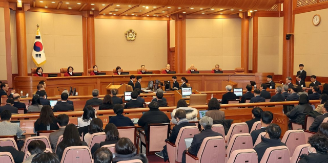 A hearing for President Yoon Suk Yeols impeachment trial is underway at the Constitutional Court of Korea in Seoul on Feb 18 2025 Yonhap