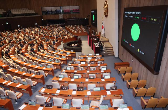  14일 서울 여의도 국회에서 열린 본회의에서 헌법재판소 재판관 마은혁 임명 촉구 결의안대안이 가결되고 있다 2025214 사진연합뉴스