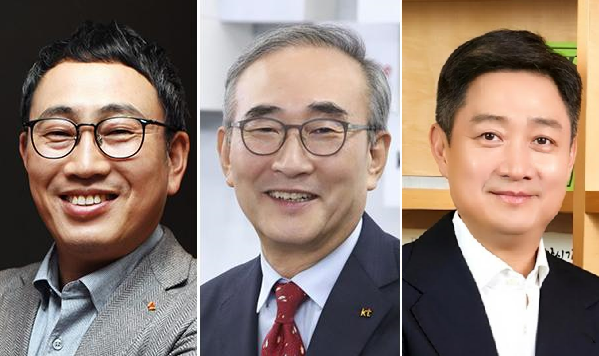 왼쪽부터 유영상 SK텔레콤 대표 김영섭 KT 대표 홍범식 LG유플러스 대표사진각 사