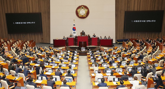 Impeachment motion against President Yoon Suk Yeol is passed in the National Assemblys plenary session on Dec 14 in 2024 Yonhap