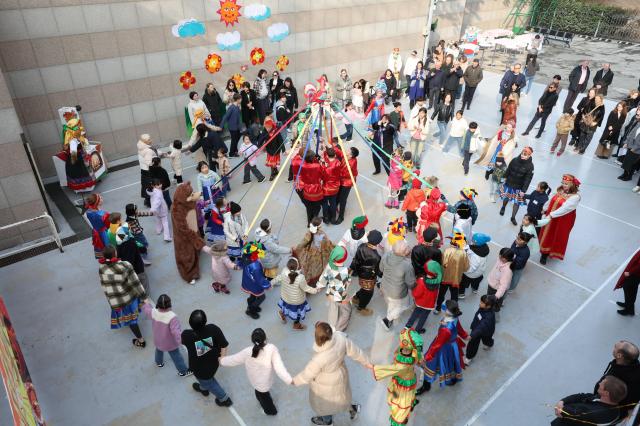 Students of the Russian school in Seoul perform at an event designed to celebrate the traditional Russian spring festival Meslenitsa at the Russian Embassy in the Republic of Korea on February 28 AJP Han Jun-gu