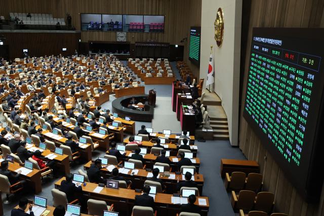 지난달 27일 국회 본회의에서 상속세 및 증여세법 일부개정법률안이 통과되고 있다 사진연합뉴스