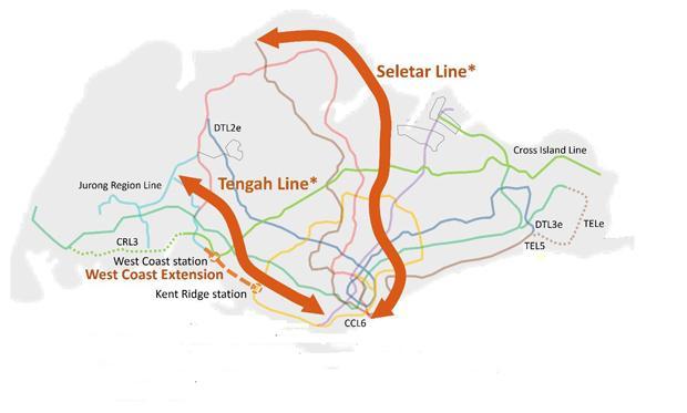 싱가포르 정부는 서부와 북동부를 지나는 MRT 2개 노선을 신설한다는 계획이다 굵은 오렌지 선이 신설되는 MRT 사진육상교통청 제공