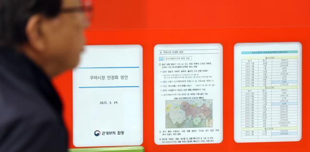 정부가 토지거래허가구역 해제를 번복하고 강남 3구강남·서초·송파 및 용산구 아파트로까지 지정 대상 지역을 전격적으로 확대하면서 시장에 혼란이 더해지고 있는 20일 서울 송파구의 한 부동산 중개업소 앞에 정부 관계부처가 발표한 주택시장 안정화 방안이 붙어있다 2025320