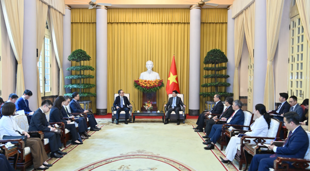 Quang cảnh buổi tiếp tại Phủ Chủ tịch ẢnhBáo Nhân dân