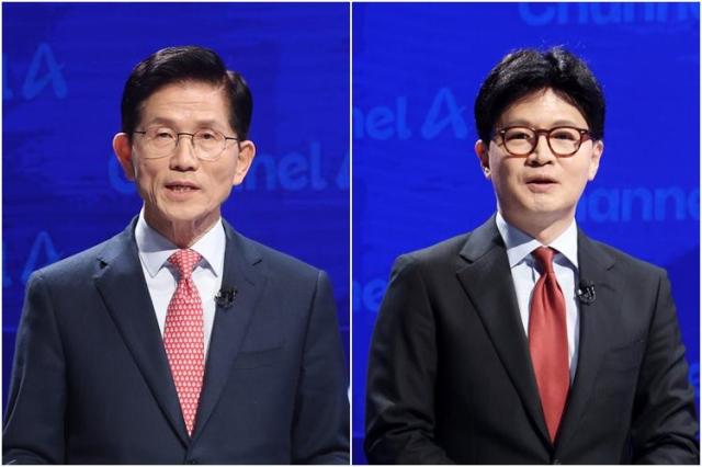 국민의힘 대선 경선에서 결선 진출한 김문수 후보왼쪽와 한동훈 후보 사진연합뉴스