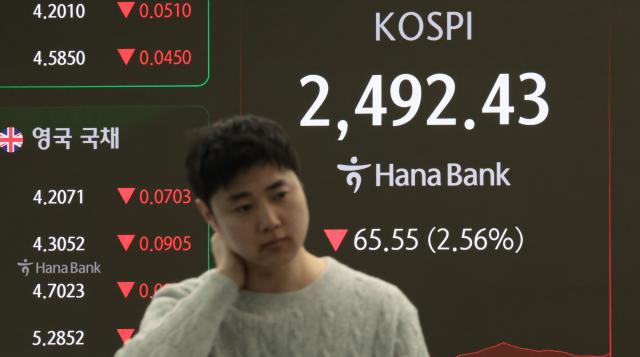 지난 1년 5개월간 금지됐던 공매도가 전면 재개된 3월 31일 서울 중구 하나은행 본점 딜링룸 현황판에 코스피 지수 등이 표시되고 있다 이날 코스피 지수는 전 거래일 대비 4454포인트174 내린 251344에 코스닥은 1034포인트149 내린 68342에 개장했다 사진연합뉴스