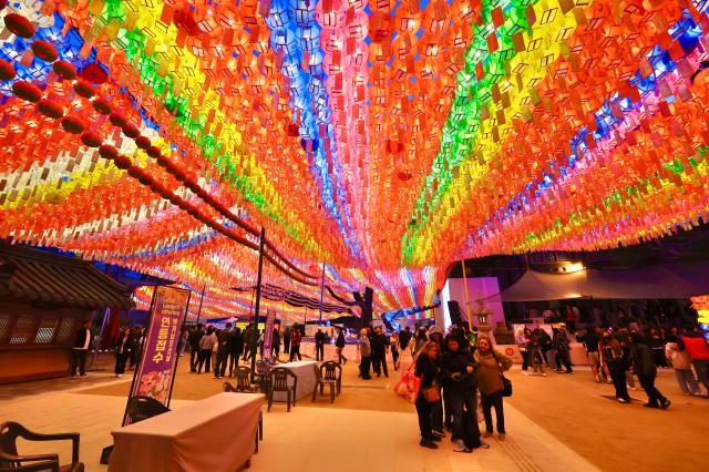 Jogyesa Temple awash in vibrant lanterns in Seoul on May 4 2025 in preparation for the upcoming celebration of Buddhas Birthday AJP Han Jun-gu