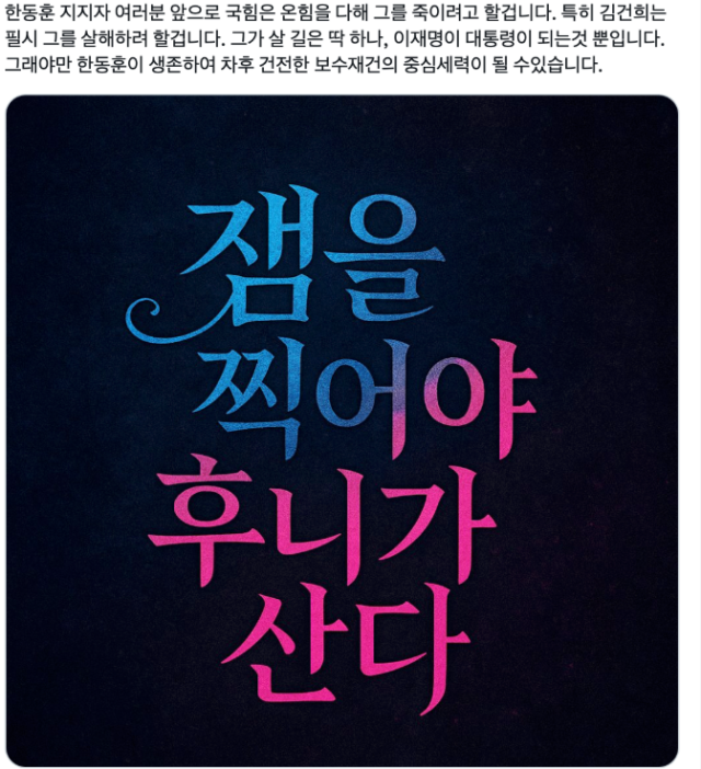 지난 8일 한 온라인 커뮤니티여성시대에 업로드 된 한동훈 전 국민의힘 대표 지지글 캡처