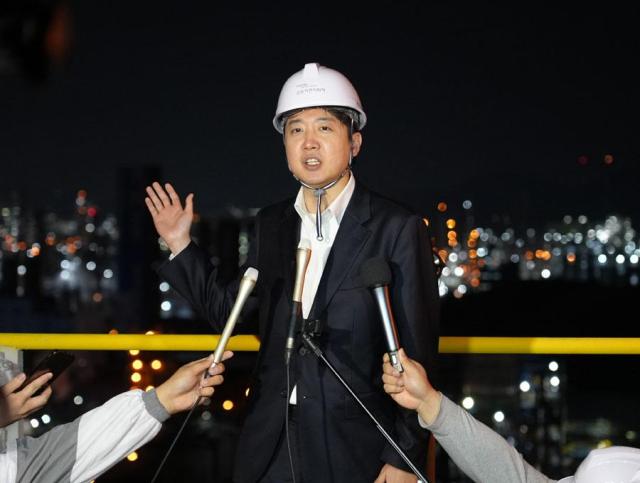 Lee Jun-seok the presidential nominee of the minor centrist New Reform Party speaks to reporters at a plant in Yeosu South Jeolla Province on May 12 2025 Yonhap