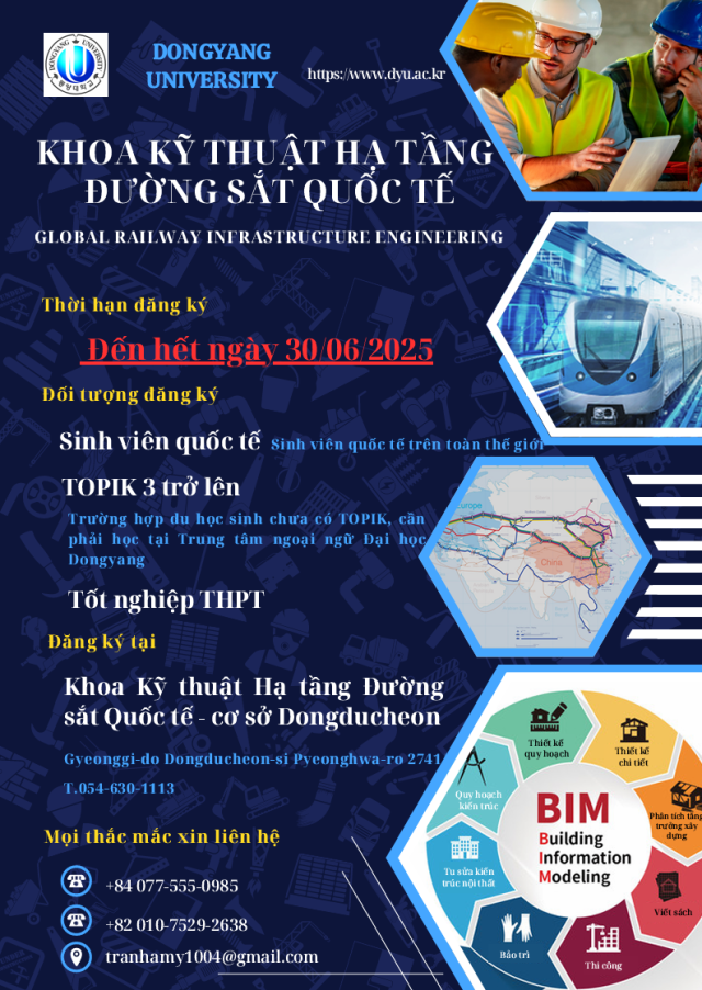 Thông tin tuyển sinh Khoa Kỹ thuật cơ sở hạ tầng đường sắt quốc tế cho khóa 2025 ẢnhDYU