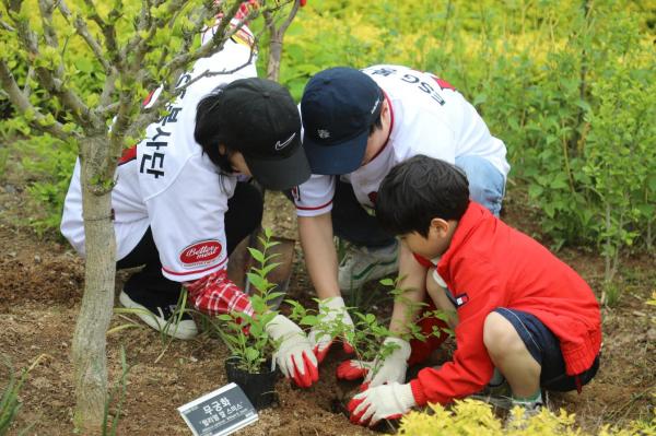 지난 17일 신세계푸드 임직원과 가족들이 충남 태안군 천리포 수목원에서
한국특산식물 ‘미선나무’를 식재하고 있다 사진신세계푸드