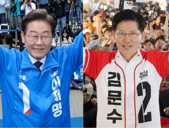 từ trái sang phải Lee Jae-myung ứng cử viên tổng thống của Đảng Dân chủ Hàn Quốc - Kim Moon-soo ứng cử viên tổng thống của Đảng Quyền lực Nhân dân ẢnhYonhap News