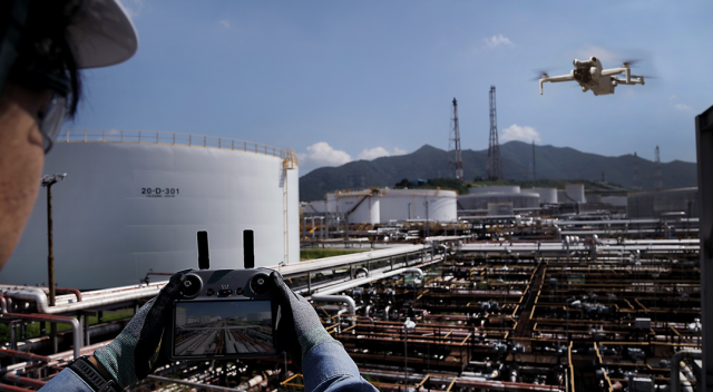A drone in flight at GS Caltexs site for inspection Courtesy of GS Caltex