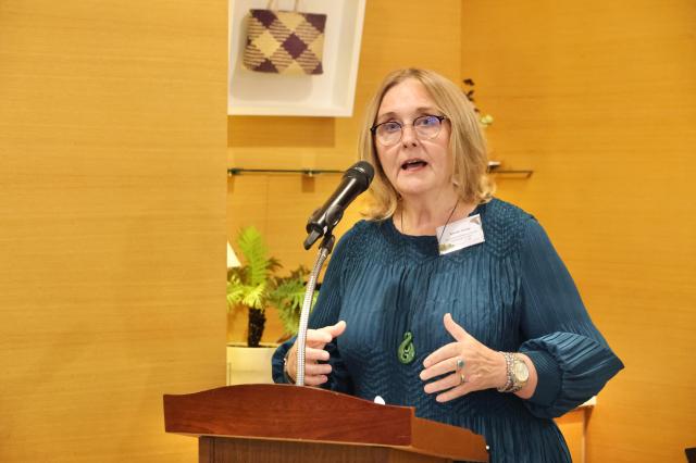 New Zealand Ambassador to the Republic of Korea Dawn Bennet poses for a photograph during the World Migratory Bird Day reception held at the ambassadors residence in Seoul on May 20