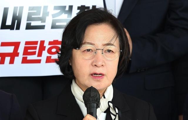 내란진상조사단 추미애 더불어민주당 의원이 심우정 검찰총장을 면담하기 위해 3월 10일 서울 서초구 대검찰청으로 향하기 전 발언하고 있다 사진연합뉴스