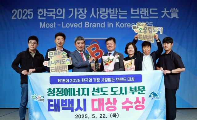 태백시가 제15회 2 해 25 한국의 가장 사랑받는 브랜드 대상 시상식에서 청정에너지 선도 도시 부문 대상을 받고 있다 사진태백시