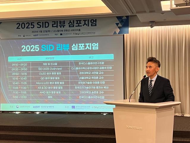 이동욱 한국디스플레이산업협회 상근부회장이 22일 서울 강남구에서 열린 2025 SID 리뷰 심포지엄에서 발언하는 모습 사진한국디스플레이산업협회