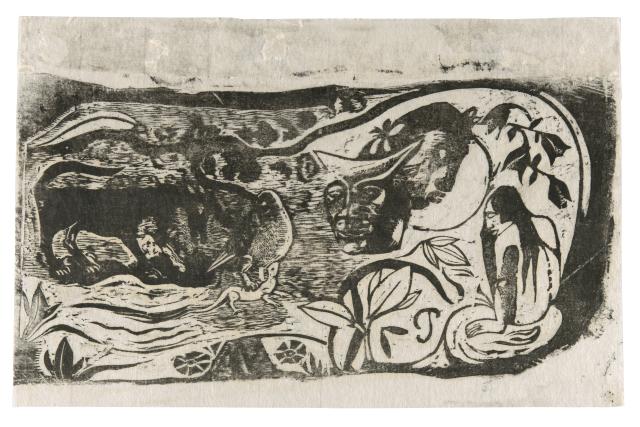 고갱 뿔 달린 악마의 머리가 있는 접시 1898-99 목판화 154×295cm Cat 99 후기 목판화 모음집 시카고인스티튜드 소장