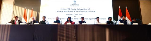 A group of Indian lawmakers and former diplomats attend a press conference held in Seoul on May 26 AJP Han Jun-gu