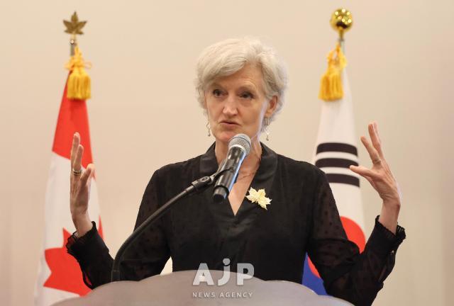 Tamara Mawhinney Canadian Ambassador to Korea gives a speech during a reception after the concert at Seoul Arts Center on May 31 2025 AJP Han Jun-gu