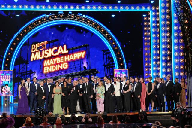 The cast and crew of Maybe Happy Ending accept the award for best musical for during the 78th Tony Awards in New York on June 8 2025 AP-Yonhap