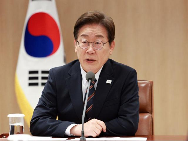 President Lee Jae-myung speaks at a meeting at the presidential office in Yongsan Seoul on June 9 2025 Yonhap