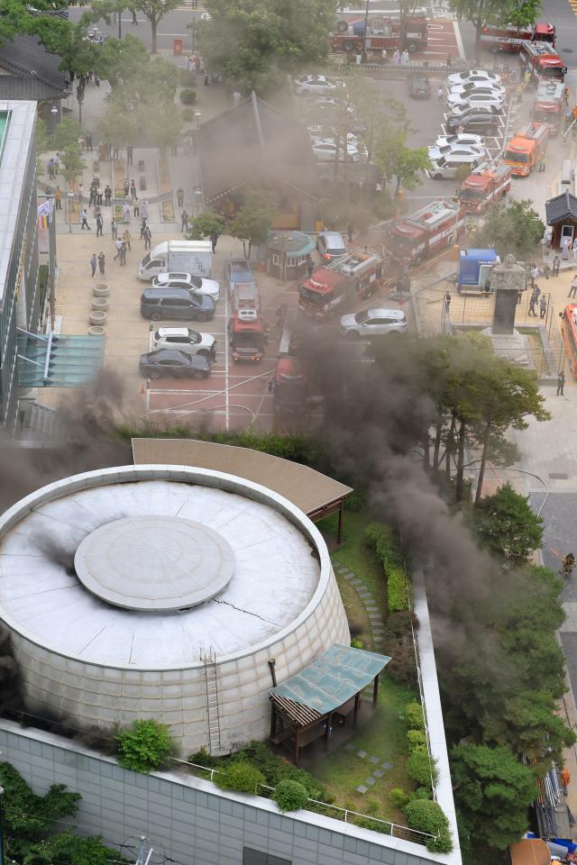 Fire breaks out at the Korean buddhist history and culture memorial hall at Jogyesa temple in Jongno Seoul on June 10 2025 Yonhap