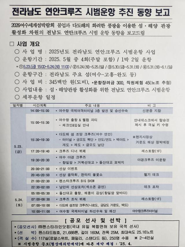전라남도 연안크루즈 시범운항 추진 동향 보고 사진박기현 기자