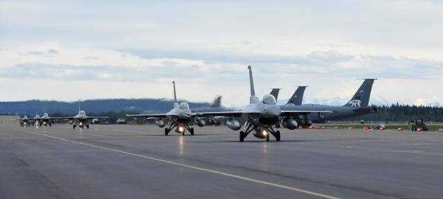 Two pilots eject as South Korean fighter jet veers off runway during takeoff in Alaska
