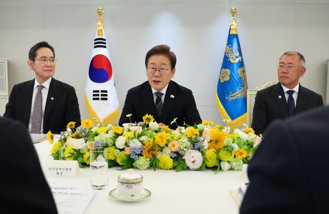 이재명 대통령이 13일 서울 용산 대통령실에서 열린 6경제단체·기업인 간담회에서 발언하고 있다사진연합뉴스