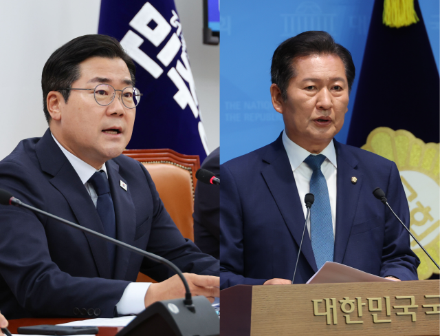 박찬대 더불어민주당 의원왼쪽과 정청래 더불어민주당 의원오른쪽 사진연합뉴스