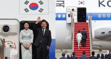 [슬라이드 포토] 이재명, 세계 무대 진출… G7 출국 현장 보니