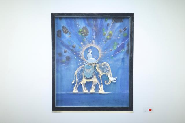 This photograph shows artist Jeong Ha-yuls Buddhist painting Huming Bodhisattva displayed at Moowoosoo Gallery in Seoul on June 17 AJP Han Jun-gu