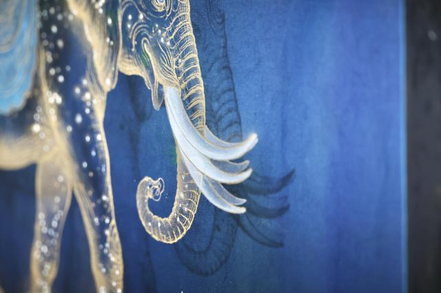 This photograph shows artist Jeong Ha-yuls Buddhist painting Huming Bodhisattva displayed at Moowoosoo Gallery in Seoul on June 17 AJP Han Jun-gu