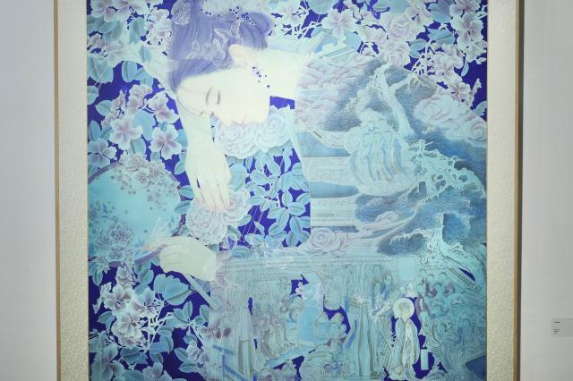 This photograph shows artist Jeong Ha-yuls Buddhist painting Dreaming displayed at Moowoosoo Gallery in Seoul on June 17 AJP Han Jun-gu