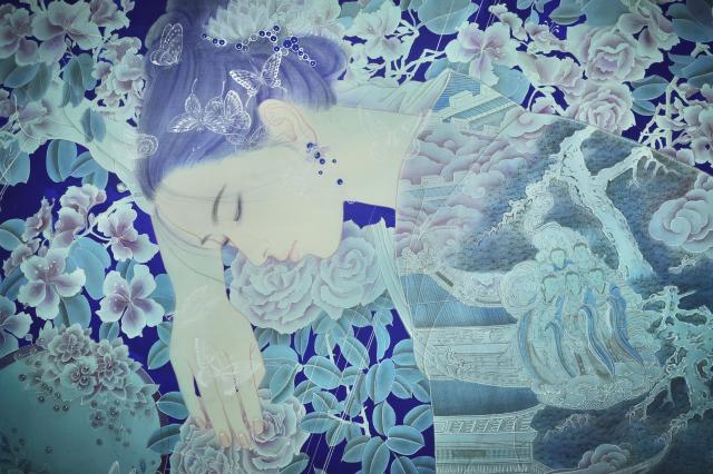 This photograph shows artist Jeong Ha-yuls Buddhist painting Dreaming displayed at Moowoosoo Gallery in Seoul on June 17 AJP Han Jun-gu