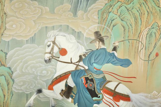 This photograph shows artist Jeong Ha-yuls Buddhist painting Leaving the Palace displayed at Moowoosoo Gallery in Seoul on June 17 AJP Han Jun-gu