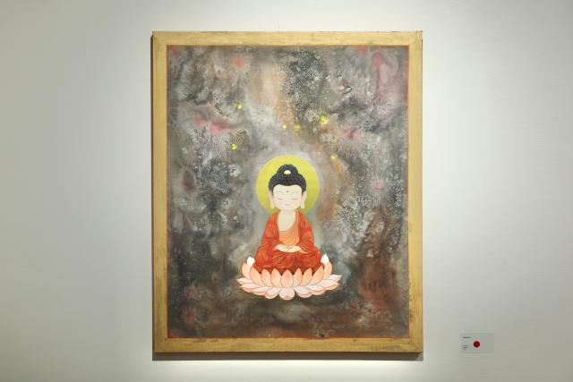 This photograph shows artist Jeong Ha-yuls Buddhist painting Meditation displayed at Moowoosoo Gallery in Seoul on June 17 AJP Han Jun-gu