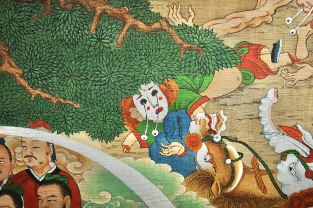 This photograph shows artist Jeong Ha-yuls Buddhist painting Subjugation of Demons displayed at Moowoosoo Gallery in Seoul on June 17 AJP Han Jun-gu