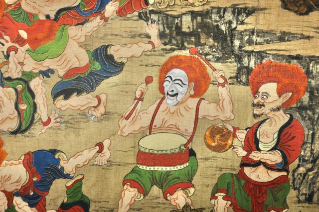 This photograph shows artist Jeong Ha-yuls Buddhist painting Subjugation of Demons displayed at Moowoosoo Gallery in Seoul on June 17 AJP Han Jun-gu