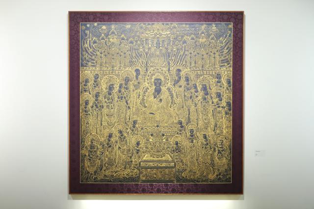 This photograph shows artist Jeong Ha-yuls Buddhist painting First Sermon in the Deer Park displayed at Moowoosoo Gallery in Seoul on June 17 AJP Han Jun-gu