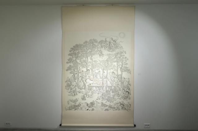 This photograph shows artist Jeong Ha-yuls Buddhist painting Parinirvana displayed at Moowoosoo Gallery in Seoul on June 17 AJP Han Jun-gu