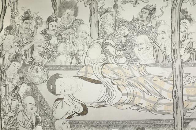 This photograph shows artist Jeong Ha-yuls Buddhist painting Parinirvana displayed at Moowoosoo Gallery in Seoul on June 17 AJP Han Jun-gu