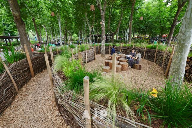 Visitors take a rest at Seoul international garden show 2025 Boramae Park Seoul Jun 13 2025 AJP Han Jun-gu
