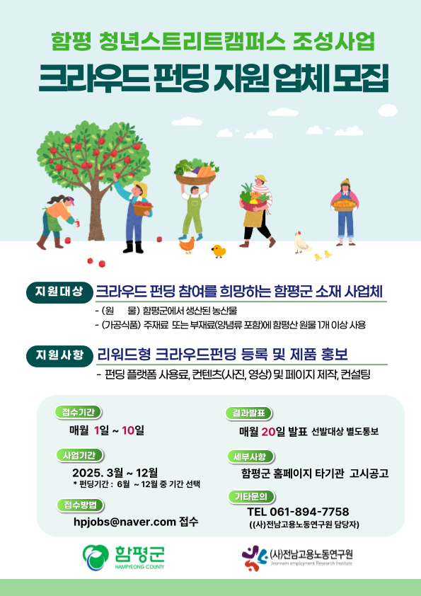 함평군은 지역소멸위기 대응을 위한 ‘청년 스트리트캠퍼스 조성사업’의 일환으로 지역 영농인·소상공인을 대상으로 온라인 판로 확대 지원사업을 추진한다사진함평군