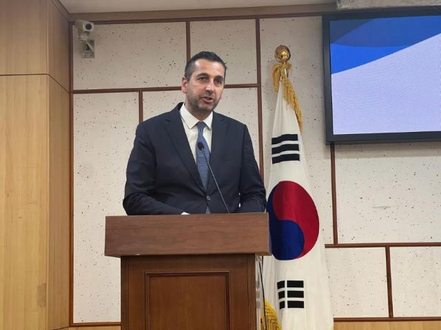 Tolga Şimşir Deputy Head of Mission at the Turkish Embassy in Seoul speaks during the Korea–Türkiye Renewable Energy Seminar held at the National Assembly on Jun 24 Courtesy of the Turkish Embassy in the Republic of Korea