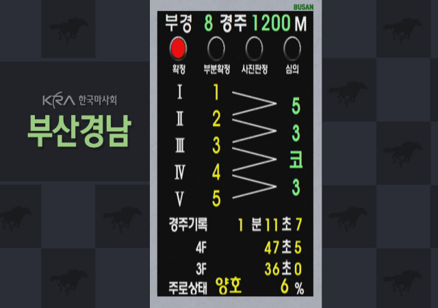 지난 6월 20일 부경8경주 경주결과 화면사진렛츠런파크 부산경남