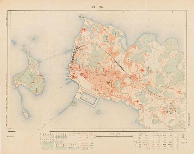 ‘인천仁川’제목이 달린 1918년 발행 지도 사진인천광역시립박물관