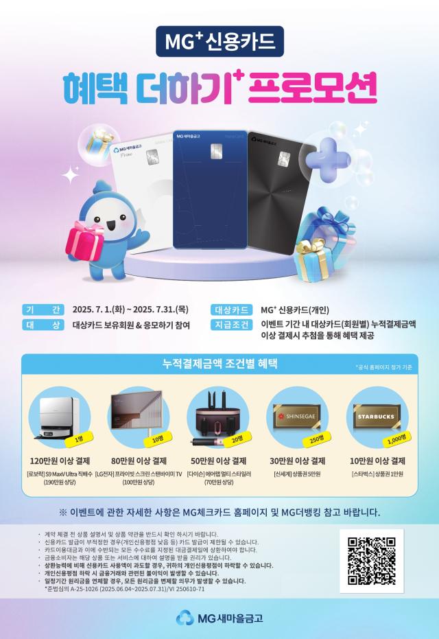 새마을금고중앙회 MG+ 신용카드 대고객 경품 이벤트 실시 사진새마을금고
